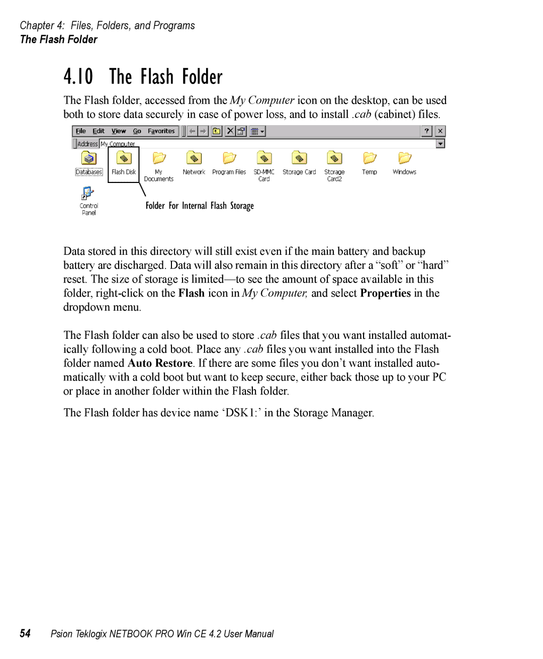 Psion Teklogix Win CE 4.2 user manual Flash Folder 