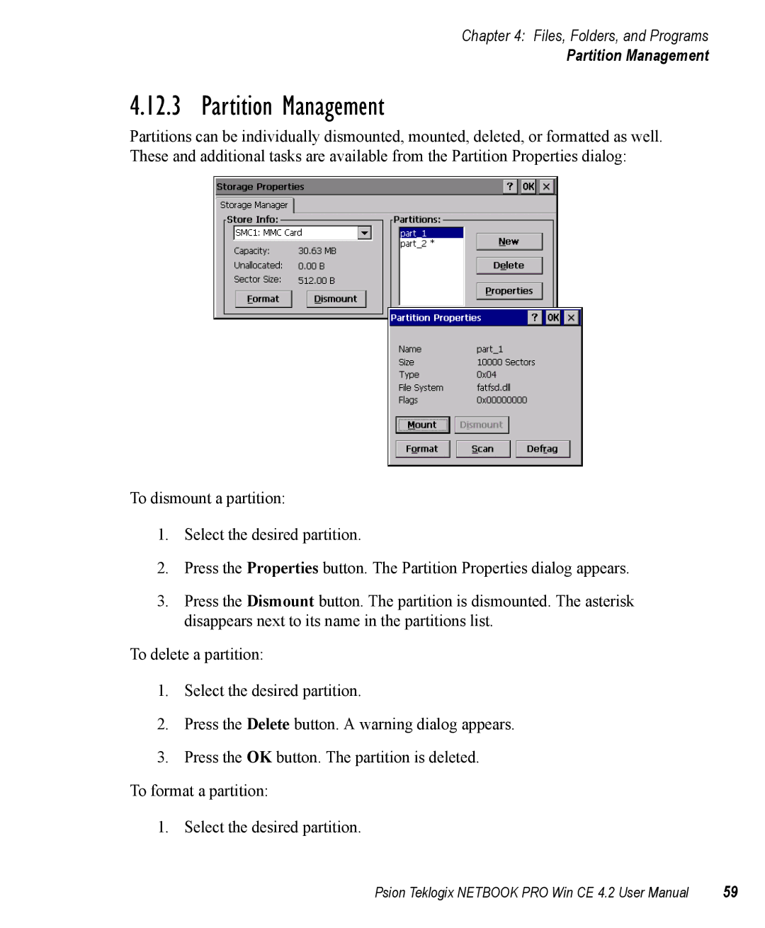 Psion Teklogix Win CE 4.2 user manual Partition Management 