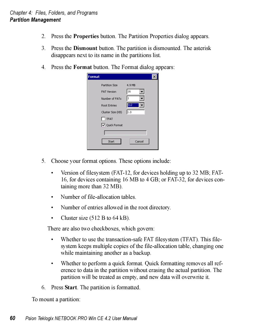 Psion Teklogix Win CE 4.2 user manual Partition Management 