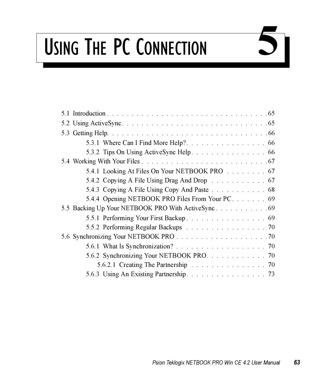 Psion Teklogix Win CE 4.2 user manual Using the PC Connection 