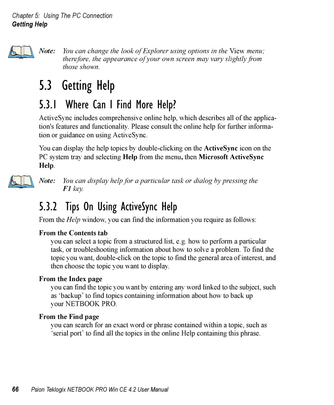 Psion Teklogix Win CE 4.2 user manual Getting Help, Where Can I Find More Help?, Tips On Using ActiveSync Help 