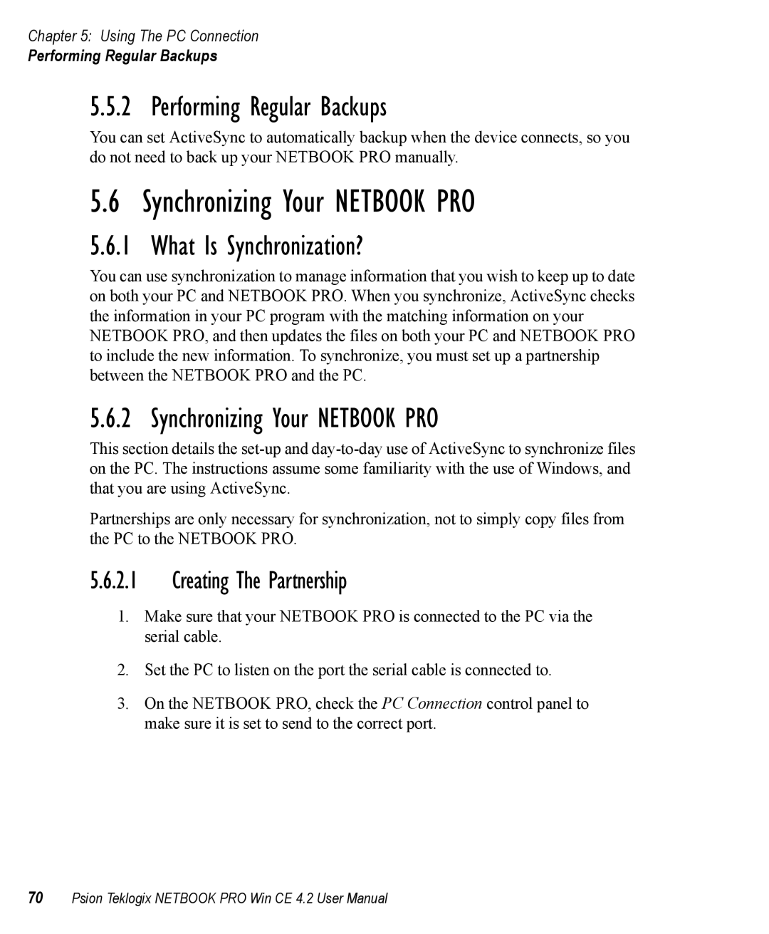 Psion Teklogix Win CE 4.2 user manual Synchronizing Your Netbook PRO, Performing Regular Backups, What Is Synchronization? 