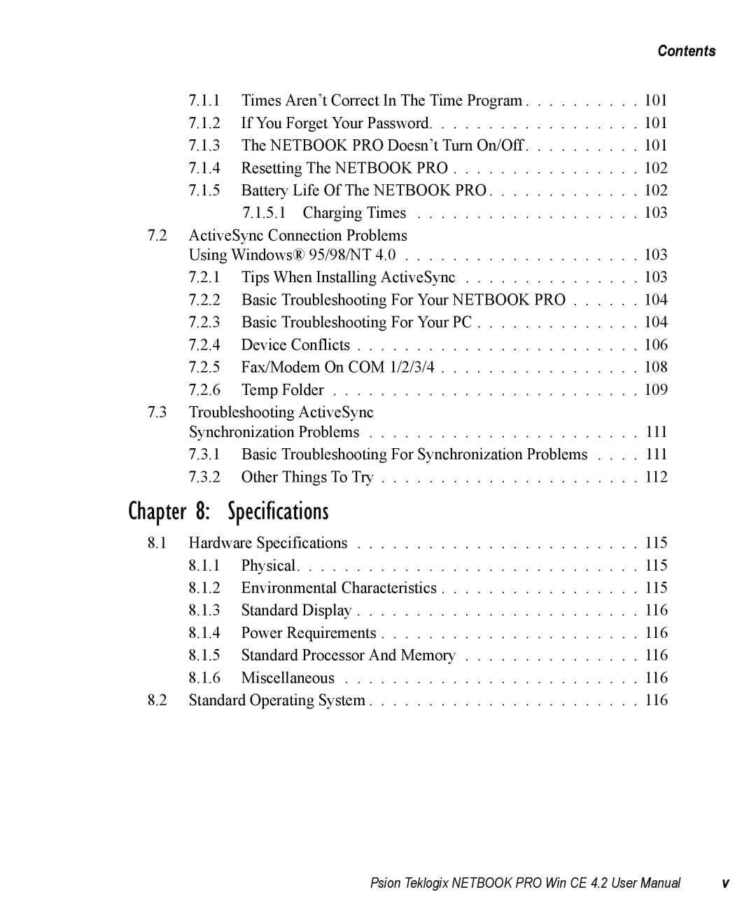 Psion Teklogix Win CE 4.2 user manual Specifications 