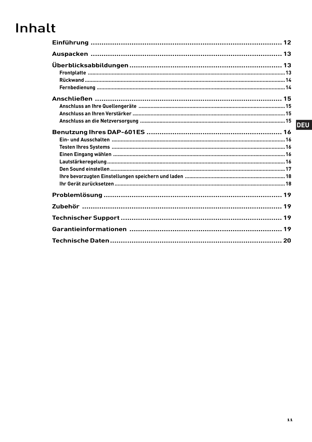 Pure Acoustics owner manual Einführung Auspacken Überblicksabbildungen, Anschließen, Benutzung Ihres DAP-601ES 