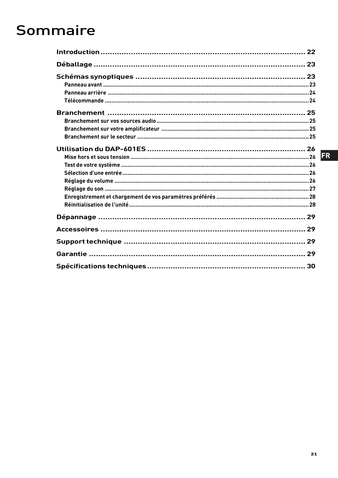 Pure Acoustics owner manual Introduction Déballage Schémas synoptiques, Branchement, Utilisation du DAP-601ES 