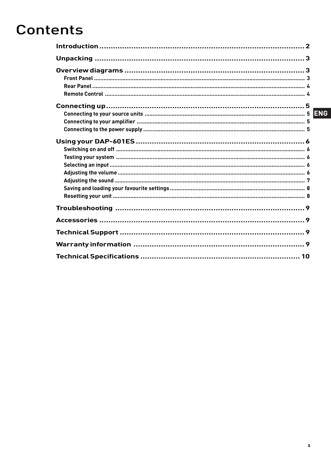 Pure Acoustics DAP-601ES owner manual Contents 