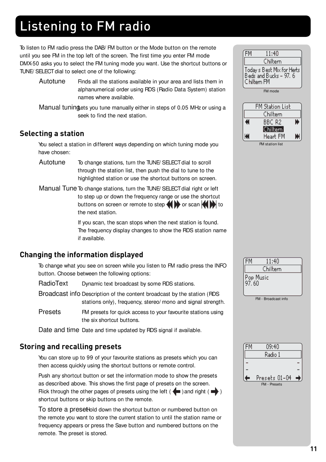 Pure Acoustics DMX-50 owner manual Listening to FM radio, BBC R2 