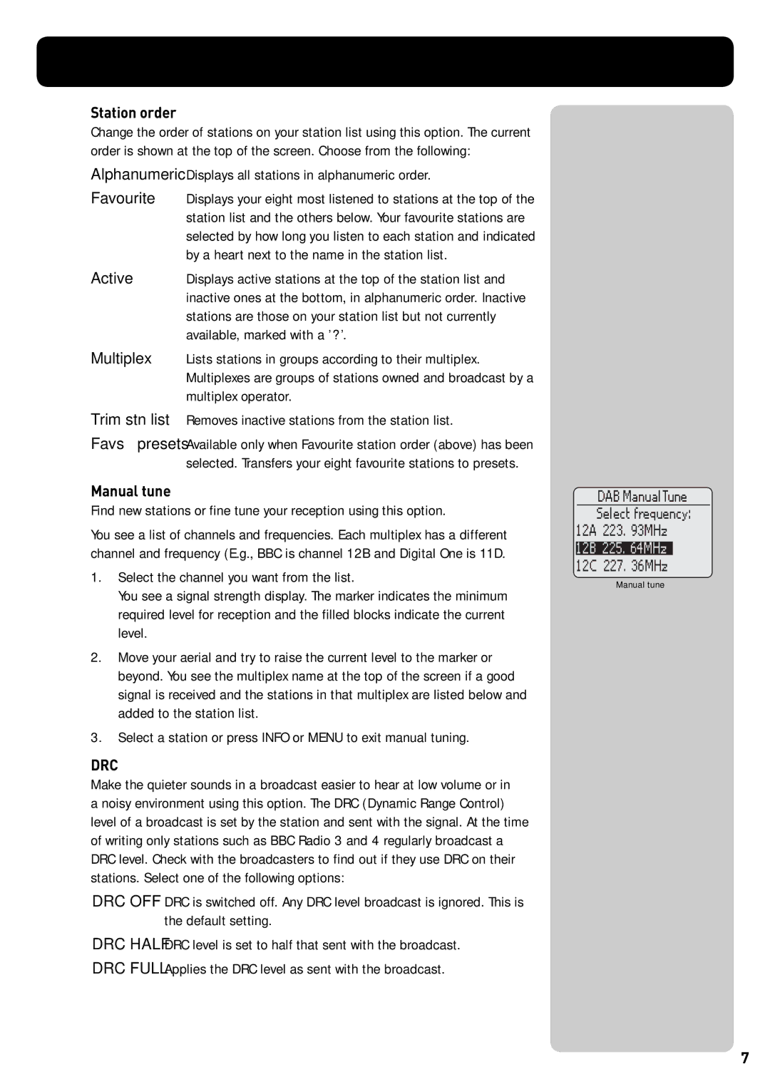 Pure Acoustics DMX-50 owner manual Station order, Manual tune 