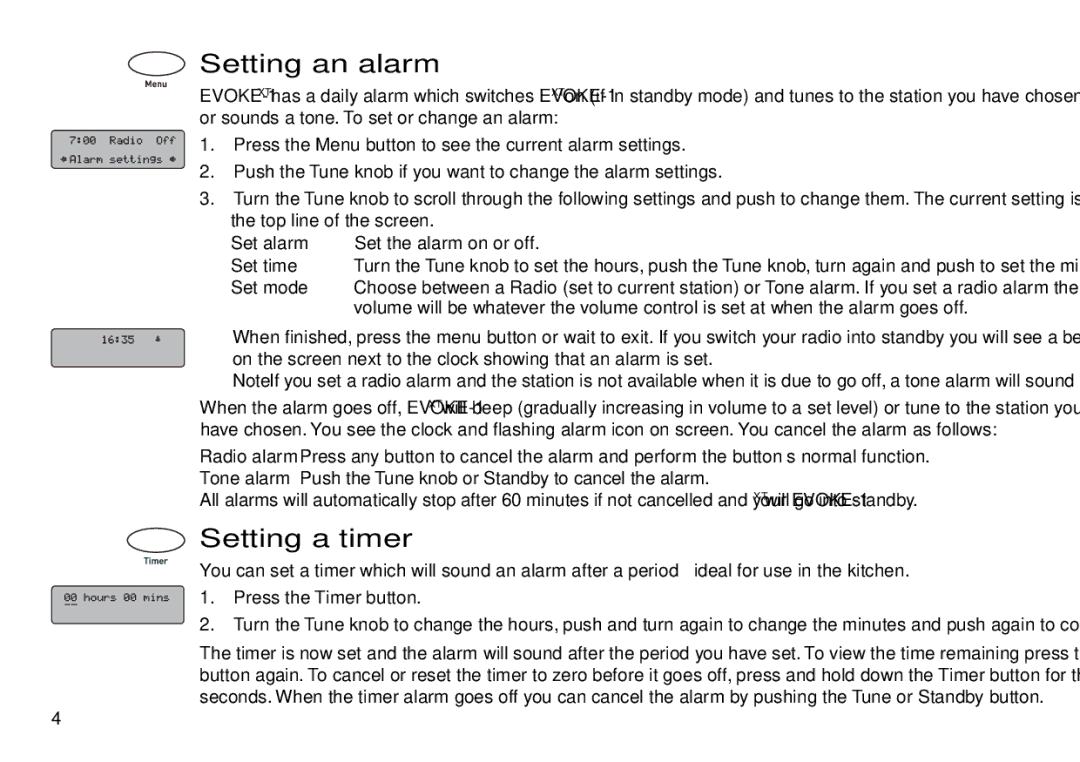 Pure Digital 1XT manual Setting an alarm, Setting a timer, Set mode 