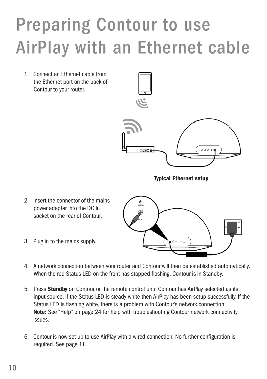 Pure Digital 200i owner manual Preparing Contour to use AirPlay with an Ethernet cable 