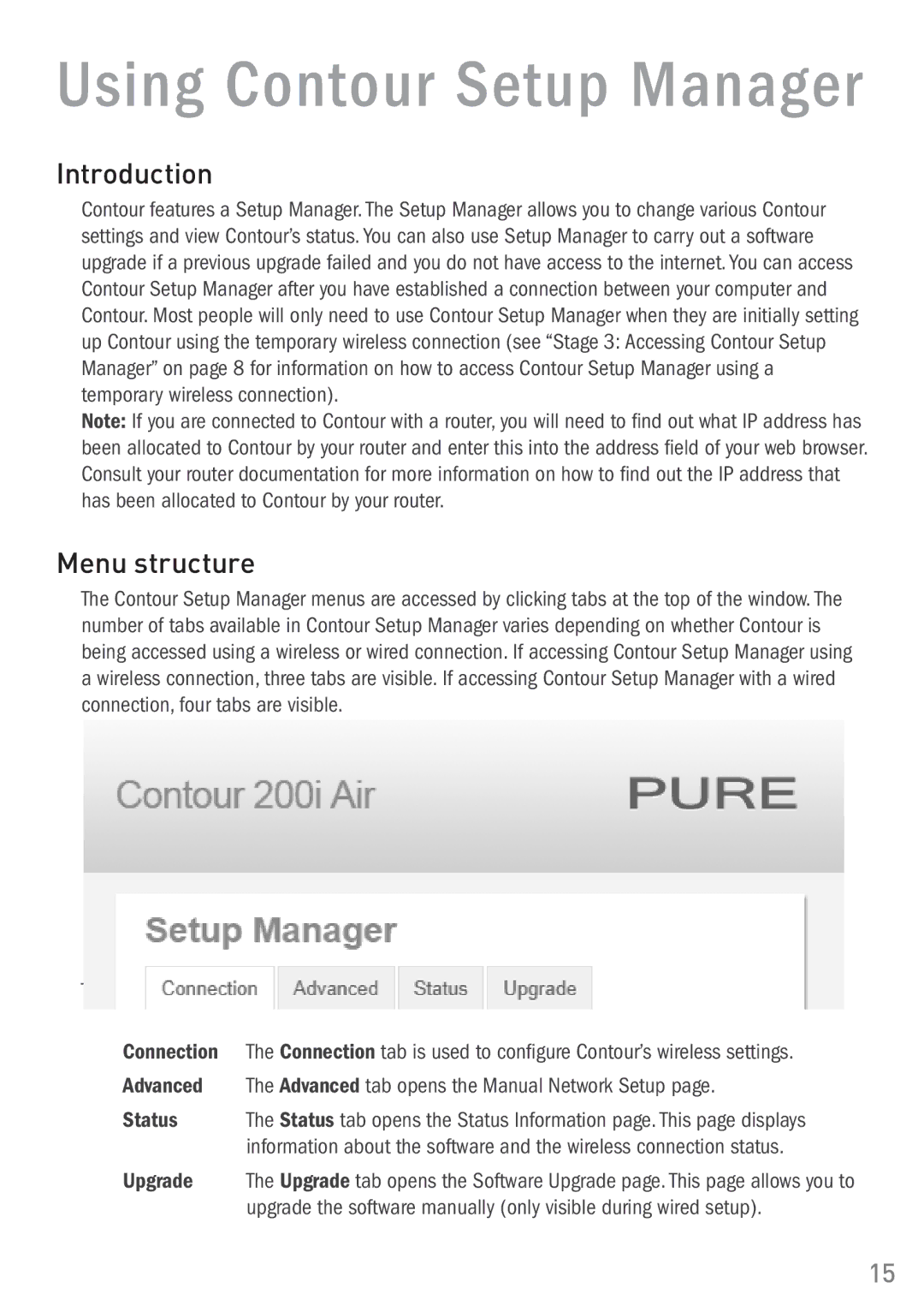 Pure Digital 200i owner manual Using Contour Setup Manager, Menu structure 