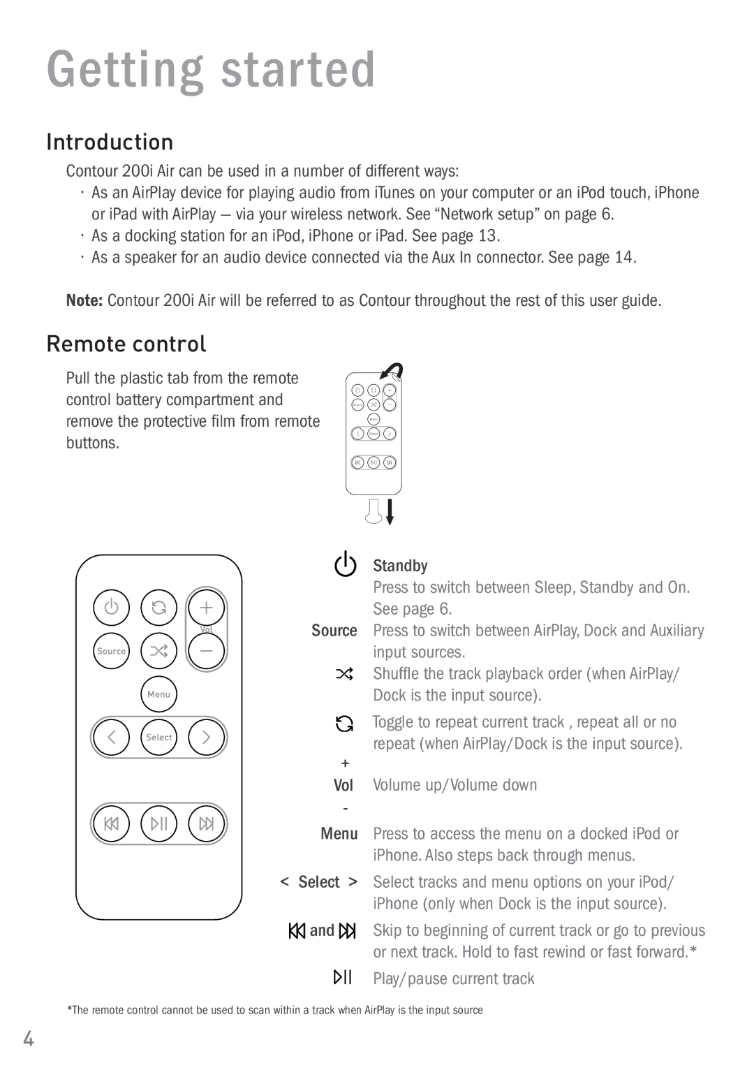 Pure Digital 200i owner manual Getting started, Introduction, Remote control, Source Vol Standby 