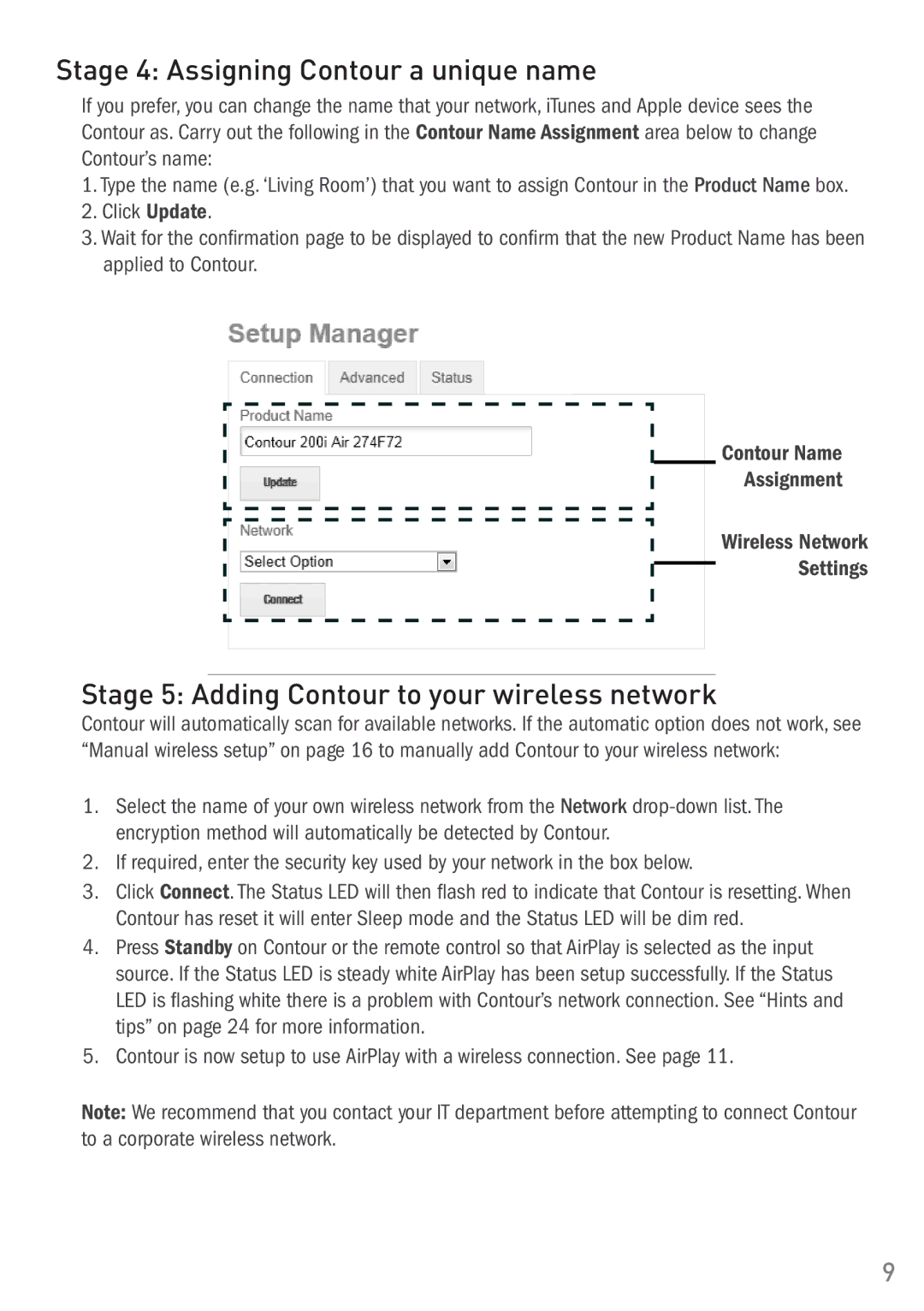 Pure Digital 200i owner manual Stage 4 Assigning Contour a unique name, Stage 5 Adding Contour to your wireless network 