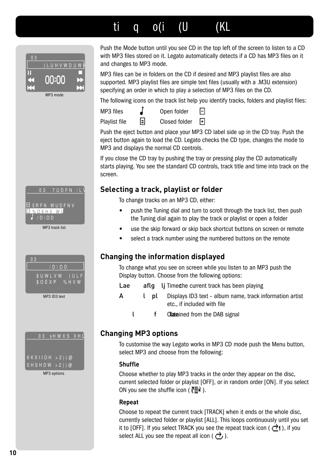 Pure Digital CD-40 owner manual Playing an MP3 CD, Selecting a track, playlist or folder, Changing MP3 options 