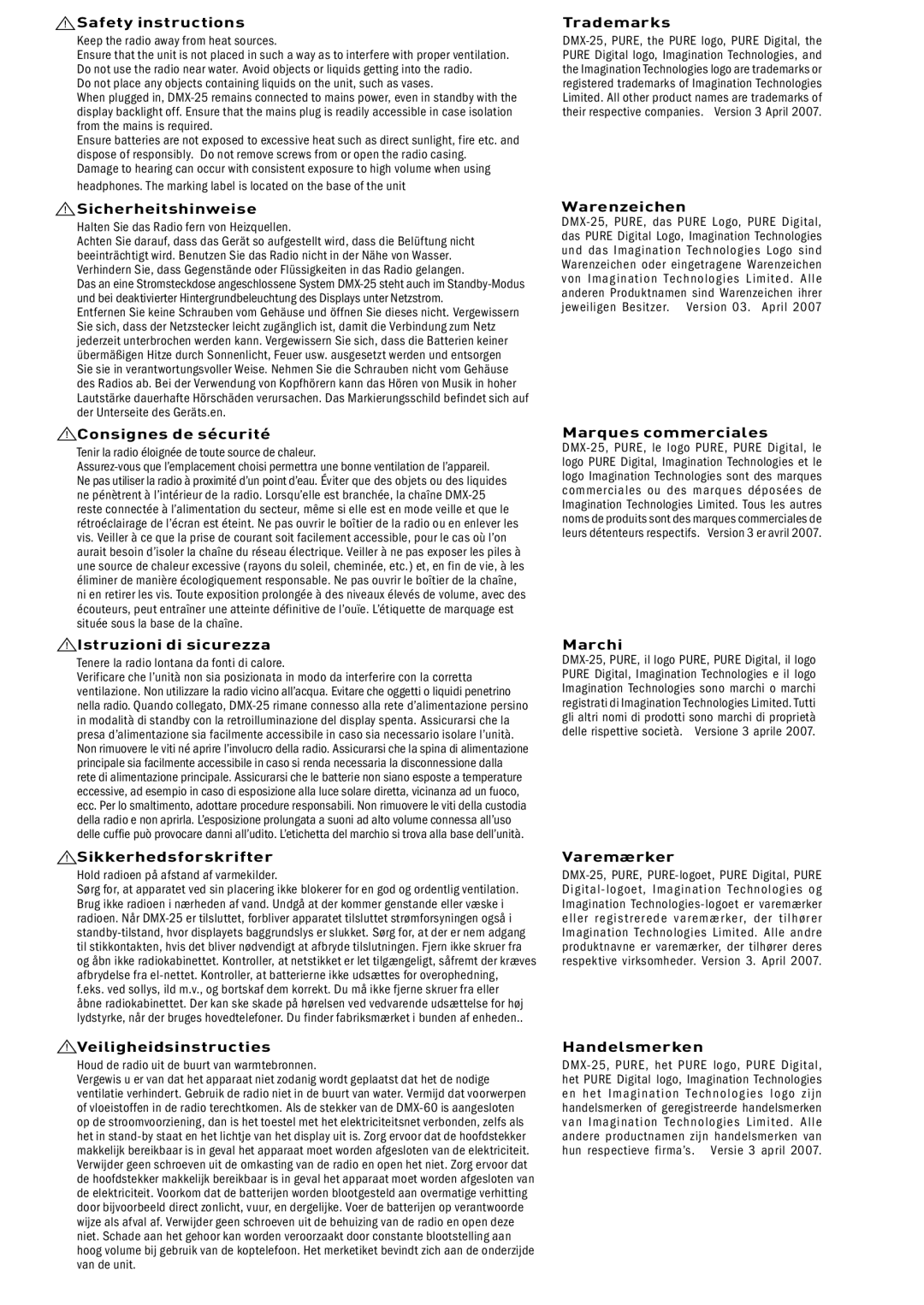 Pure Digital DMX-25 manual Safety instructions 