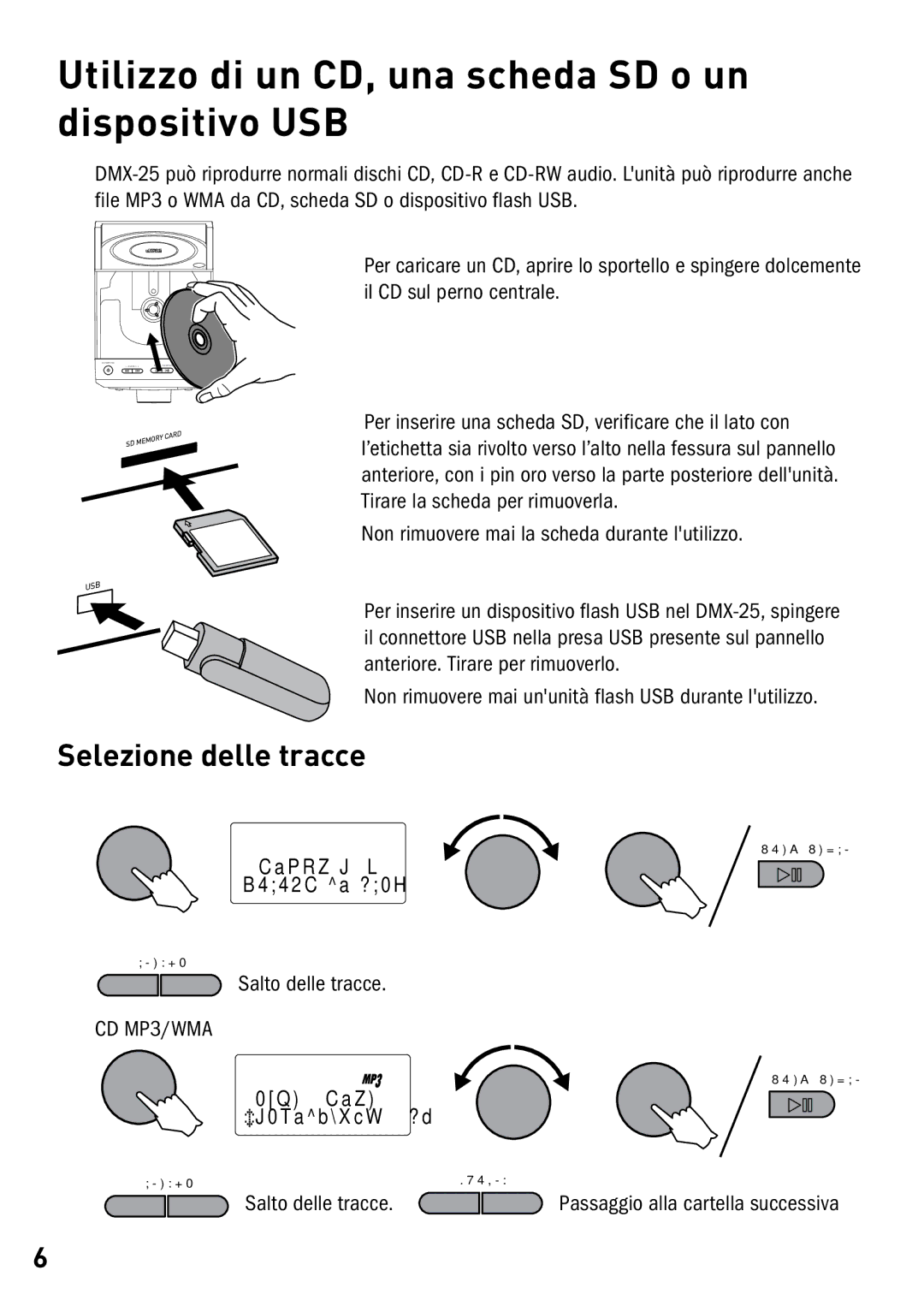 Pure Digital DMX-25 manual Utilizzo di un CD, una scheda SD o un dispositivo USB, Selezione delle tracce 