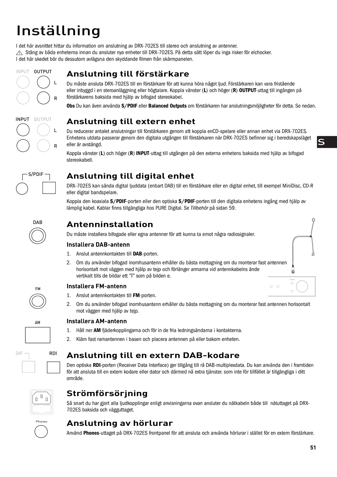 Pure Digital DRX-702ES owner manual Inställning 