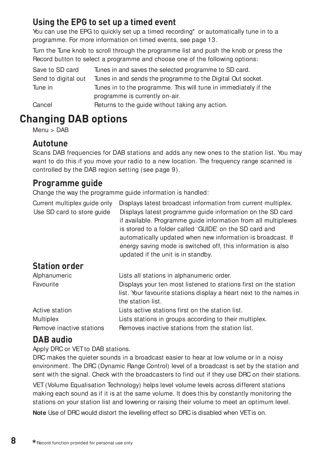 Pure Digital EVOKE-3 owner manual Changing DAB options 