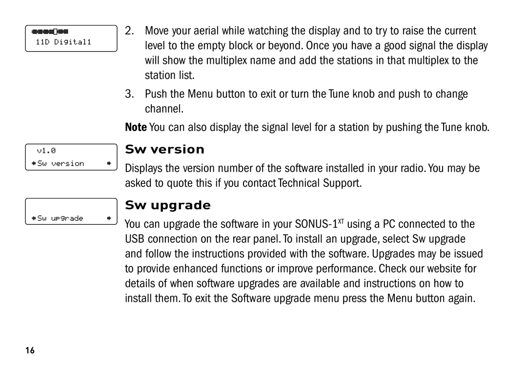 Pure Digital SONUS-1XT manual Sw version, Sw upgrade 