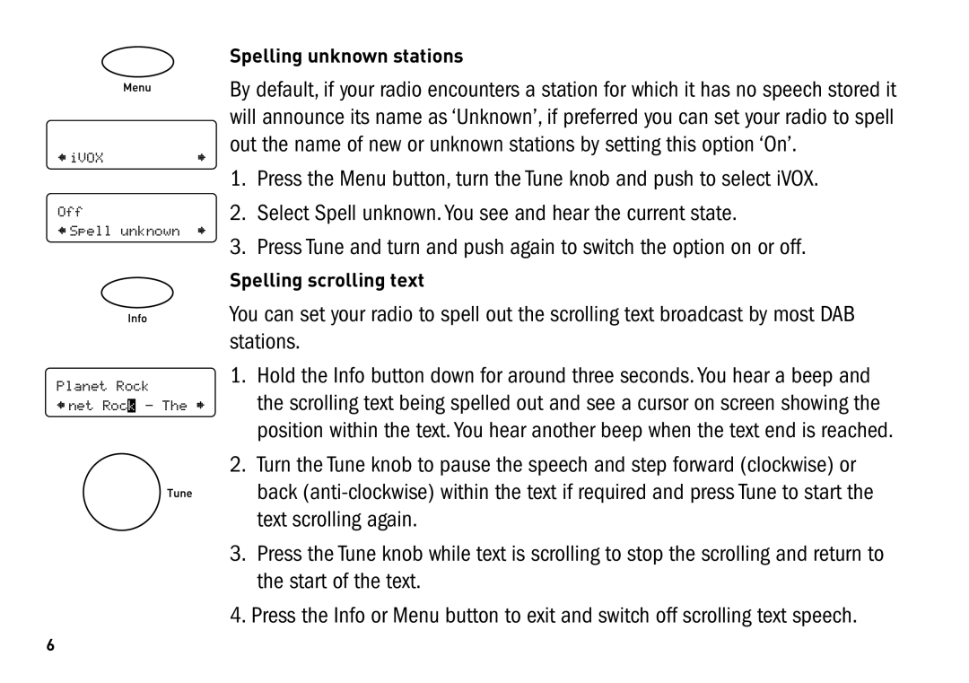 Pure Digital SONUS-1XT manual Spelling scrolling text 