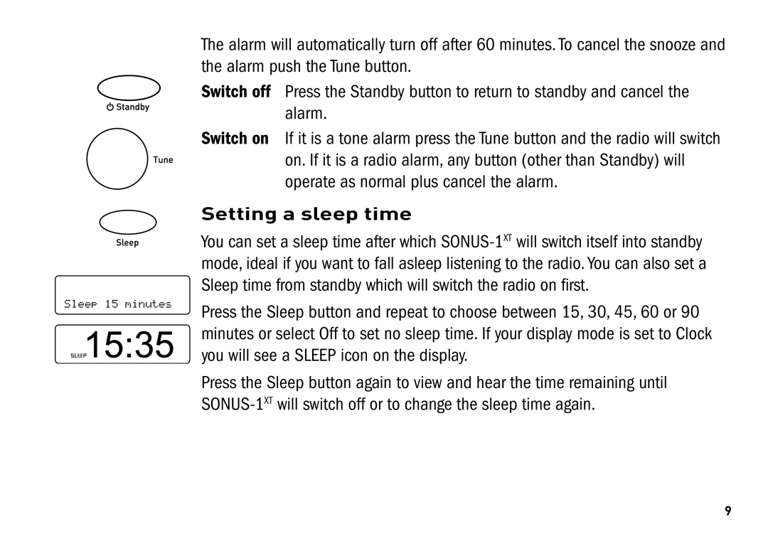 Pure Digital SONUS-1XT manual Setting a sleep time, You will see a Sleep icon on the display 