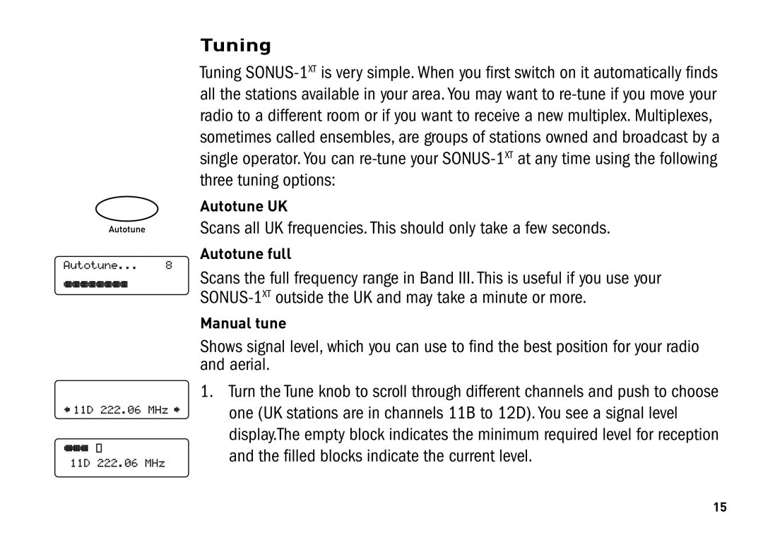 Pure Digital SONUS-1XT manual Tuning, Scans all UK frequencies. This should only take a few seconds 