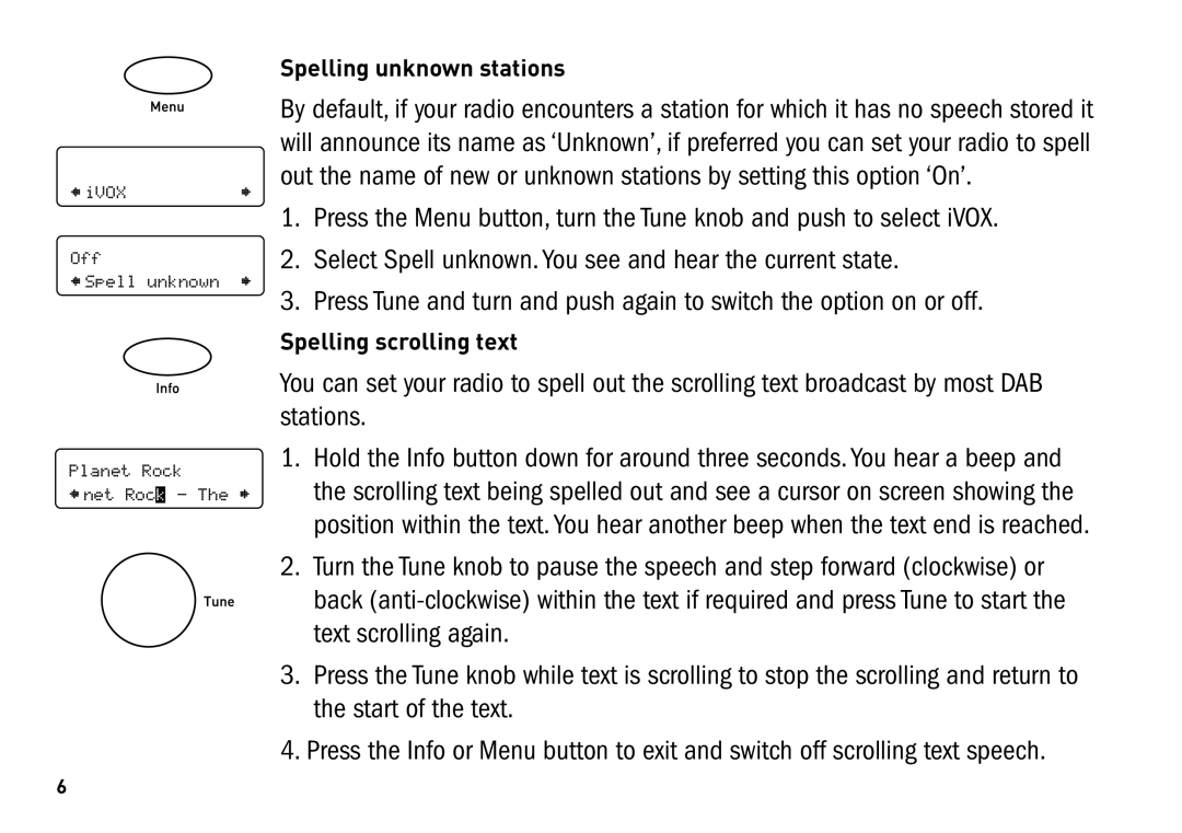 Pure Digital SONUS-1XT manual Press the Menu button, turn the Tune knob and push to select iVOX 