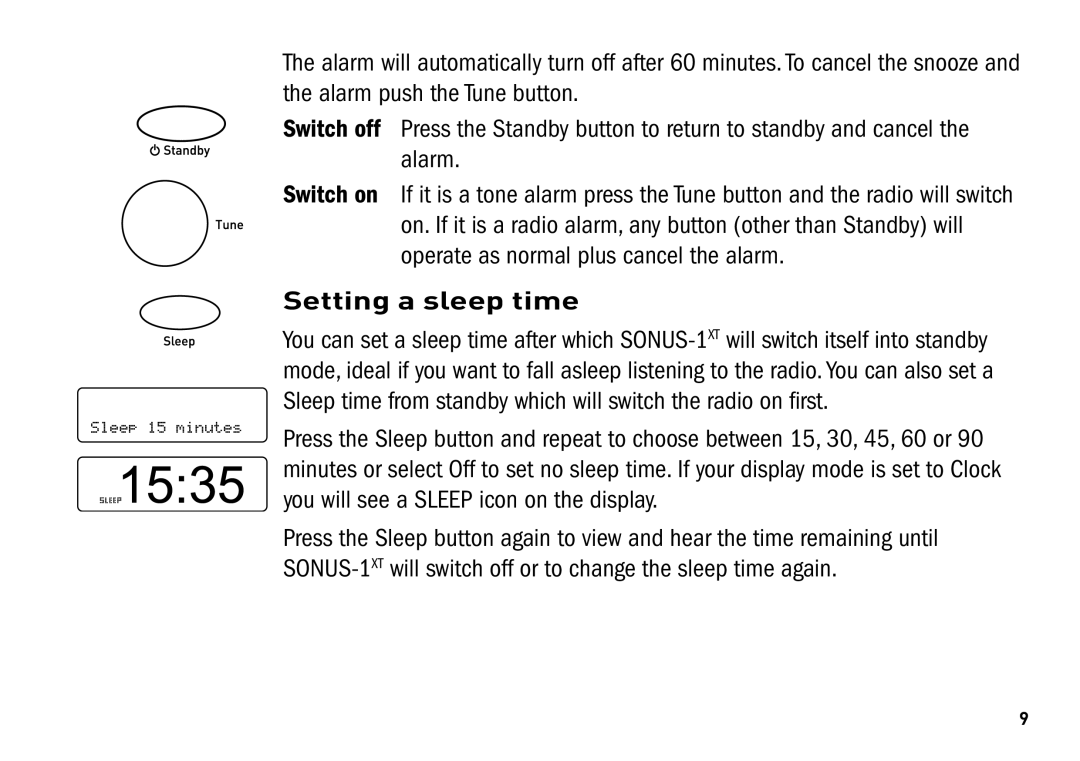 Pure Digital SONUS-1XT manual Setting a sleep time 