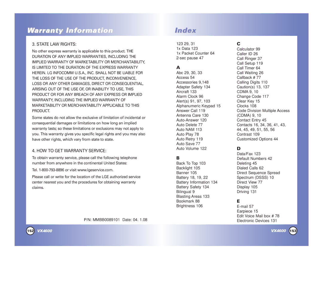 Pure Digital VX4600 manual Index 