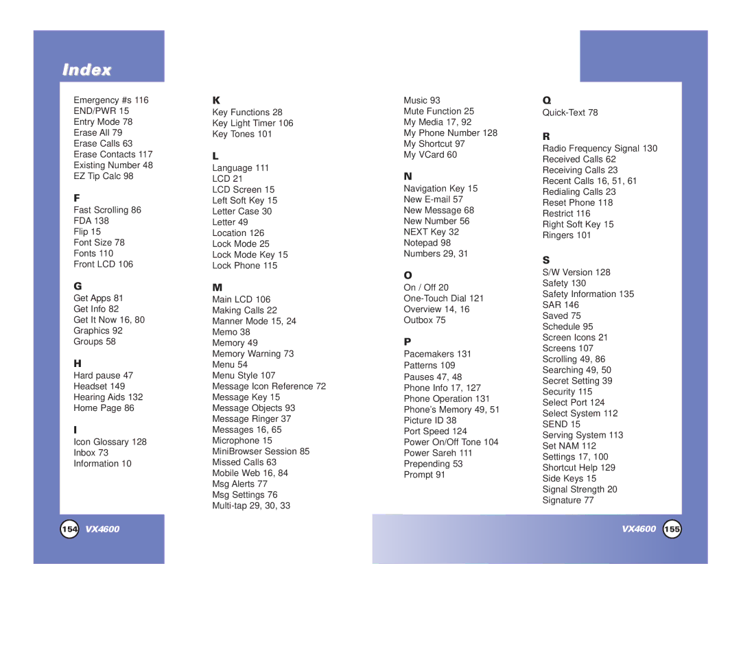 Pure Digital VX4600 manual Index 