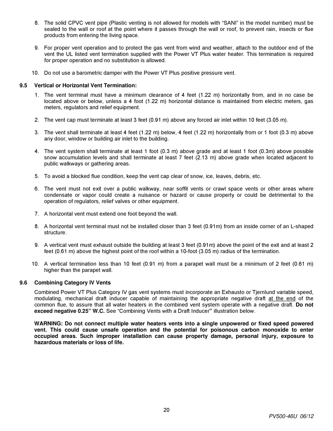 PVI Industries 180, 150 manual Vertical or Horizontal Vent Termination, Combining Category IV Vents 