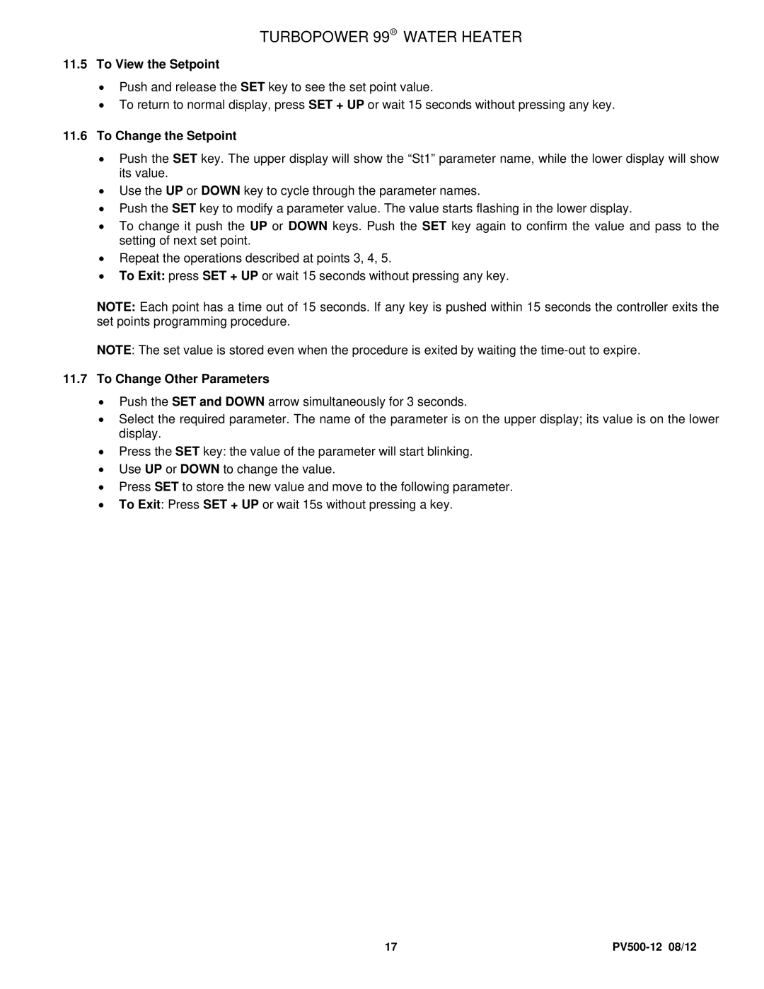 PVI Industries PV500-12 manual To View the Setpoint, To Change the Setpoint, To Change Other Parameters 