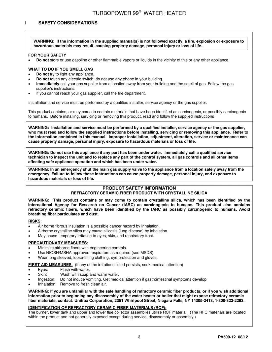 PVI Industries PV500-12 manual Safety Considerations, Product Safety Information 