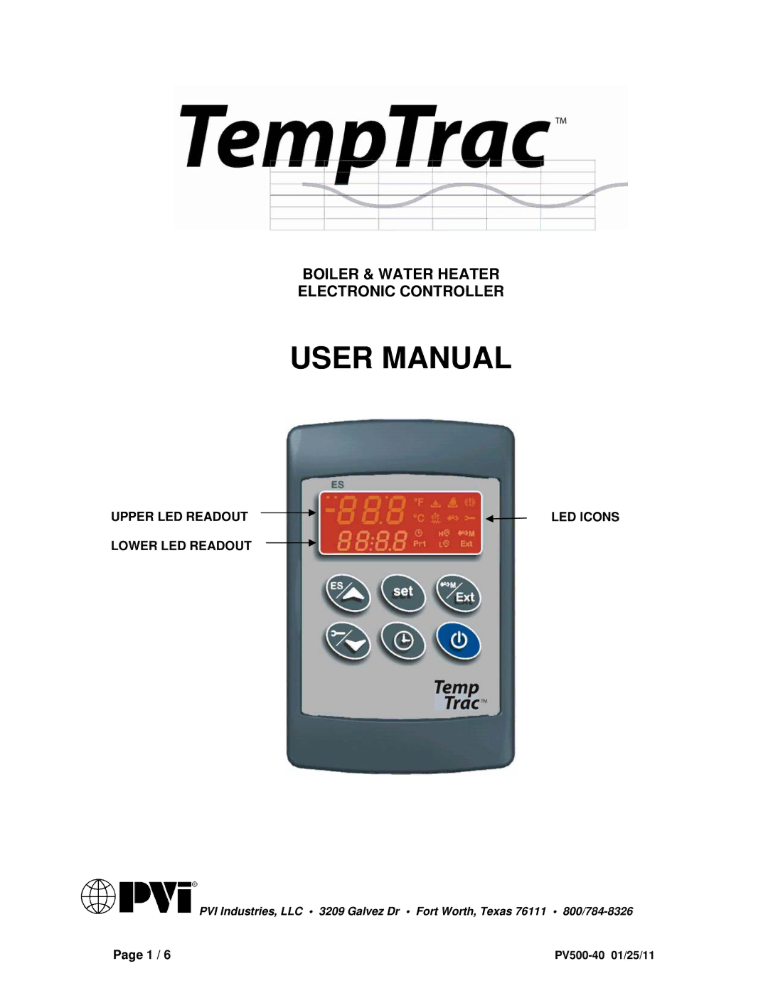 PVI Industries PV500-40 user manual Boiler & Water Heater Electronic Controller 