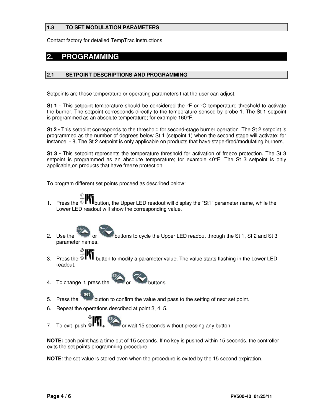 PVI Industries PV500-40 user manual To SET Modulation Parameters, Setpoint Descriptions and Programming 