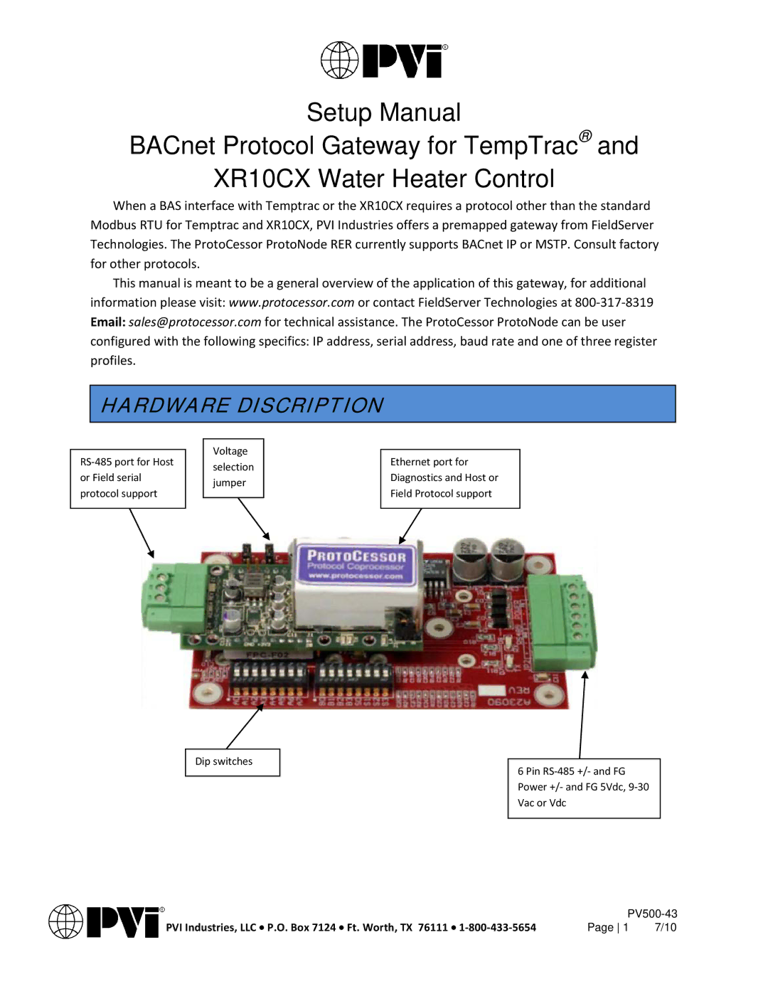 PVI Industries PV500-43 manual Hardware Discription 