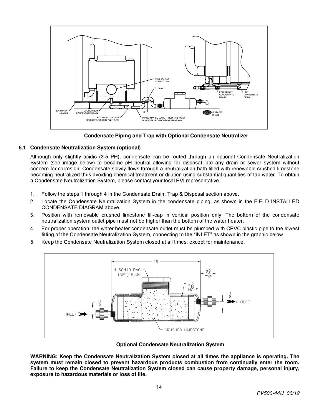 PVI Industries PV500-44U manual Optional Condensate Neutralization System 