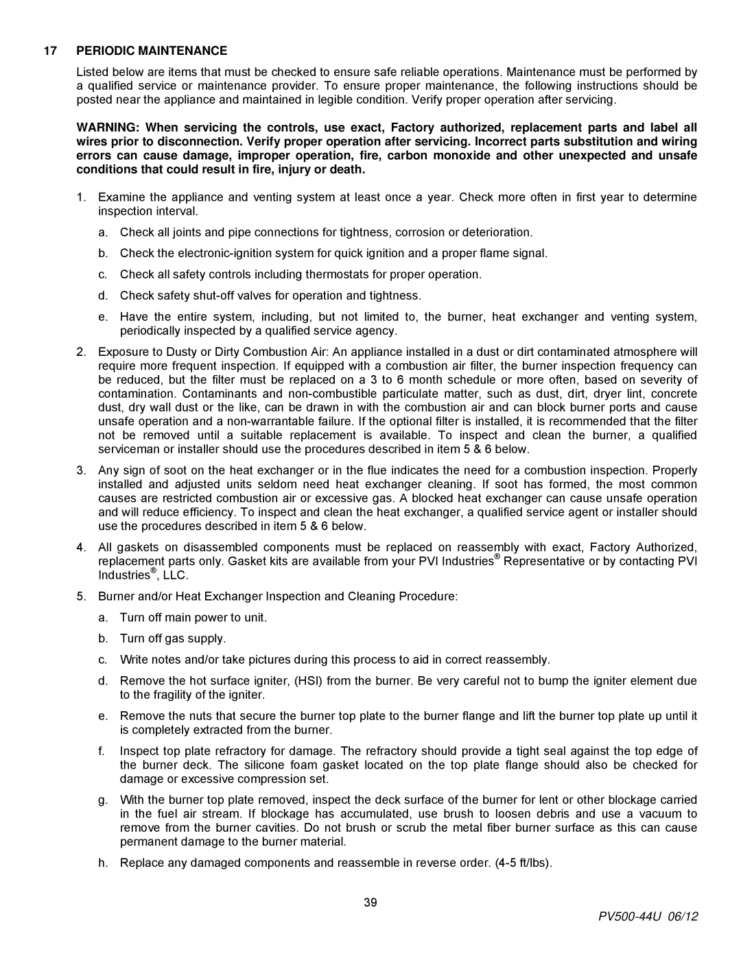 PVI Industries PV500-44U manual Periodic Maintenance 