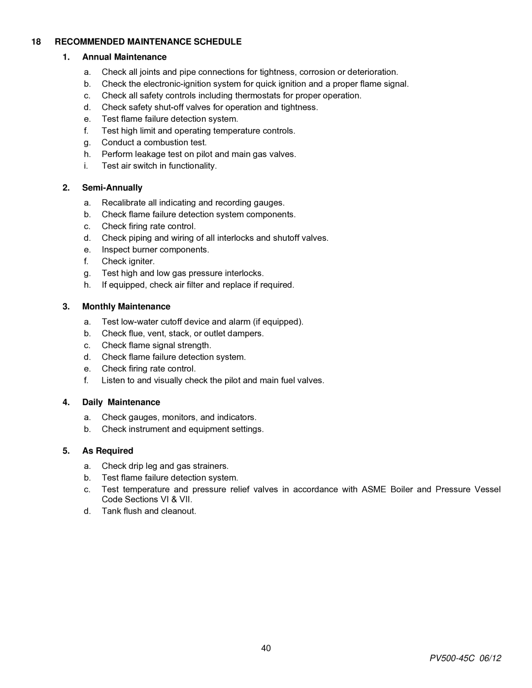 PVI Industries PV500-45C manual Recommended Maintenance Schedule 