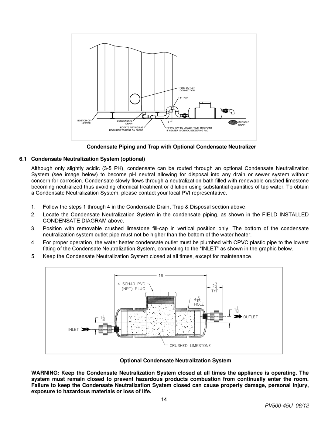 PVI Industries PV500-45U manual Optional Condensate Neutralization System 