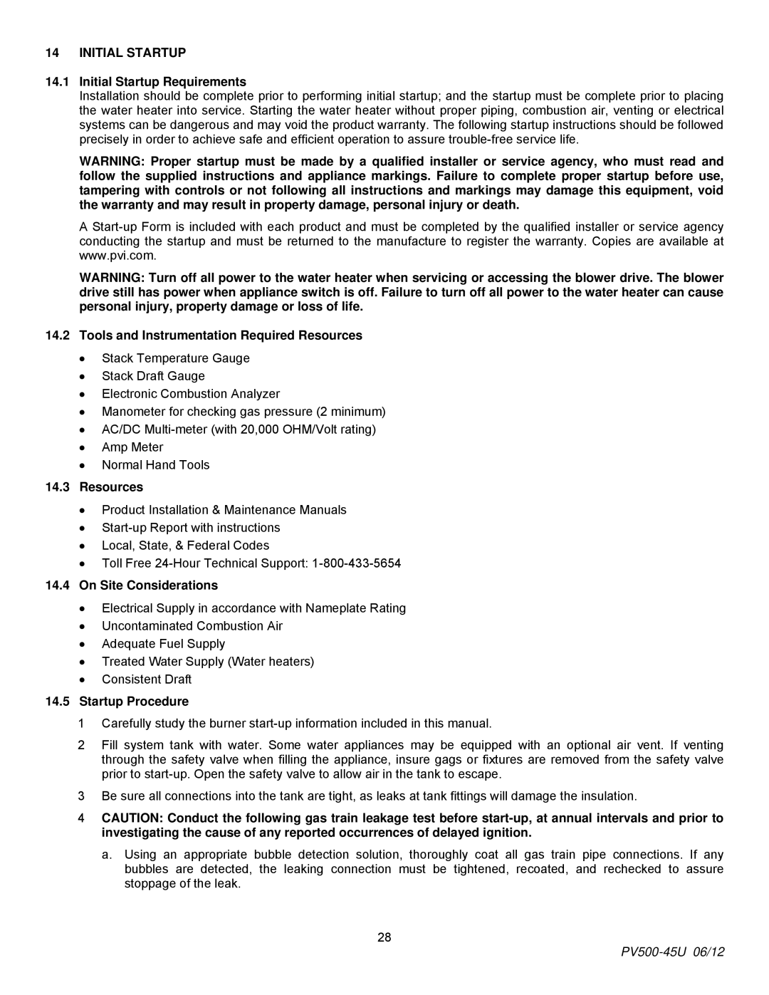 PVI Industries PV500-45U manual Initial Startup 