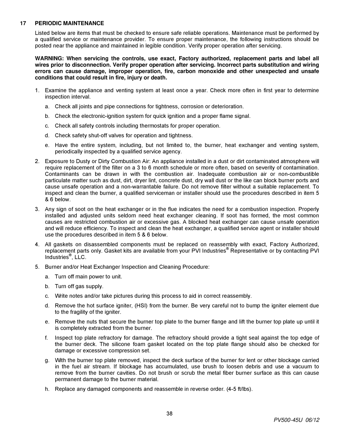 PVI Industries PV500-45U manual Periodic Maintenance 