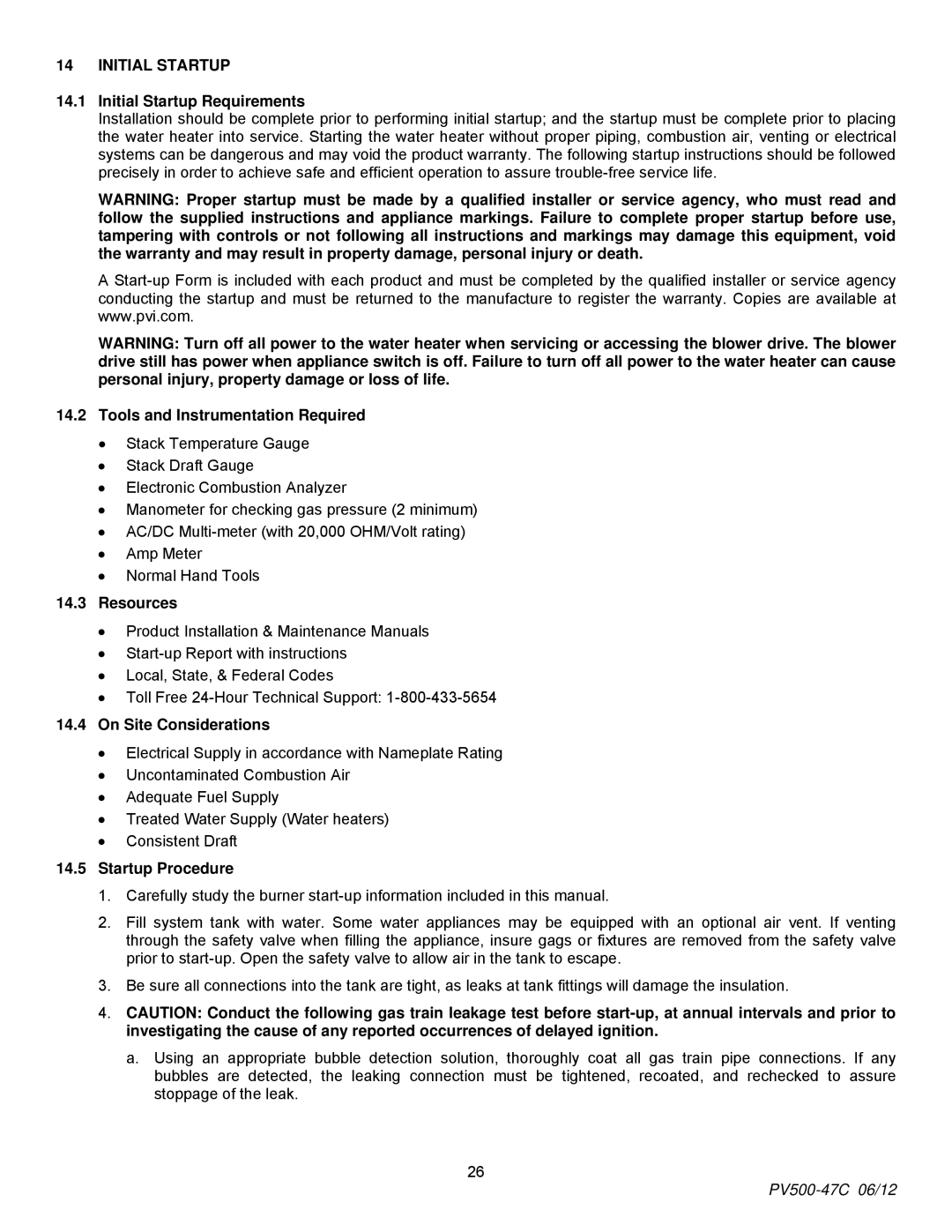 PVI Industries PV500-47C manual Initial Startup 