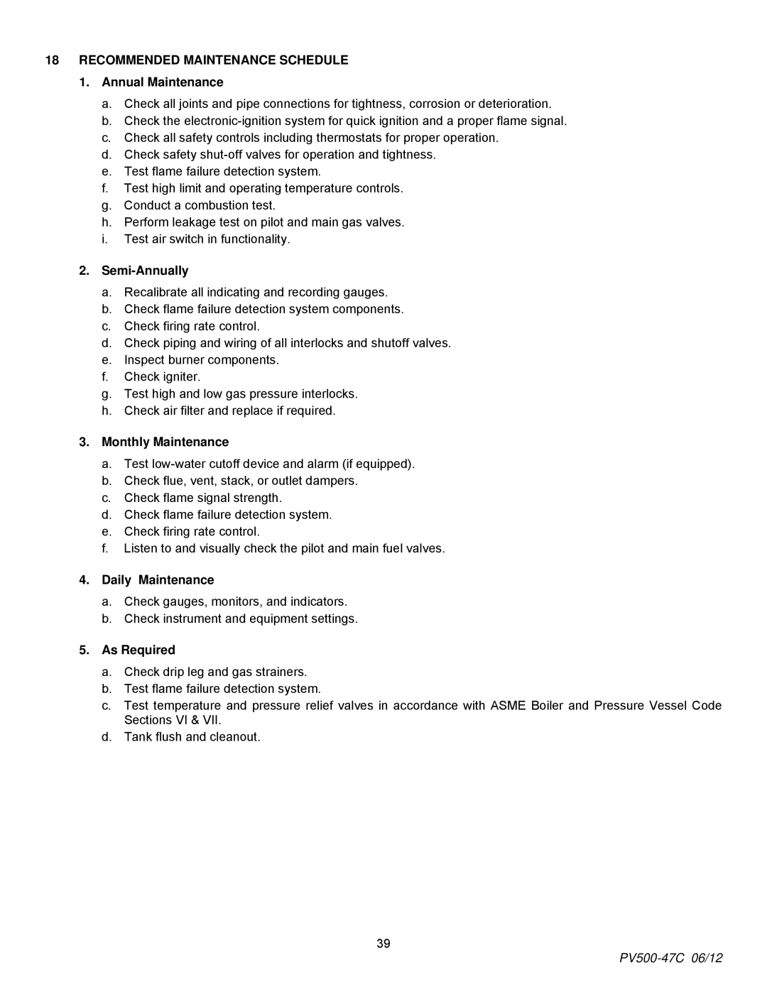 PVI Industries PV500-47C manual Recommended Maintenance Schedule 