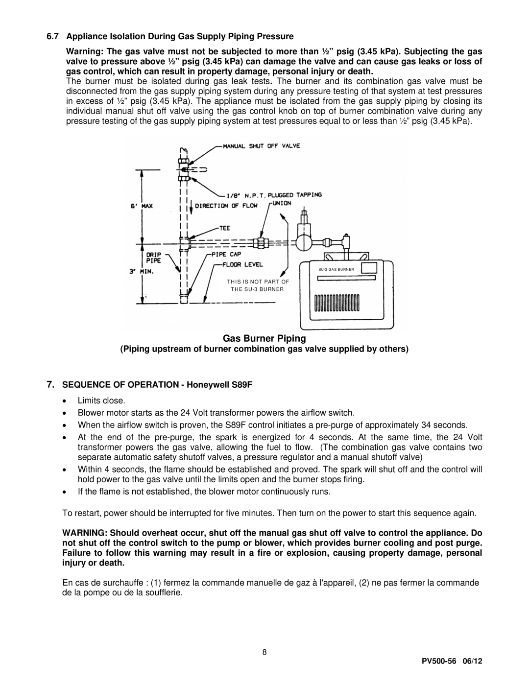 PVI Industries SU-3 manual Gas Burner Piping 