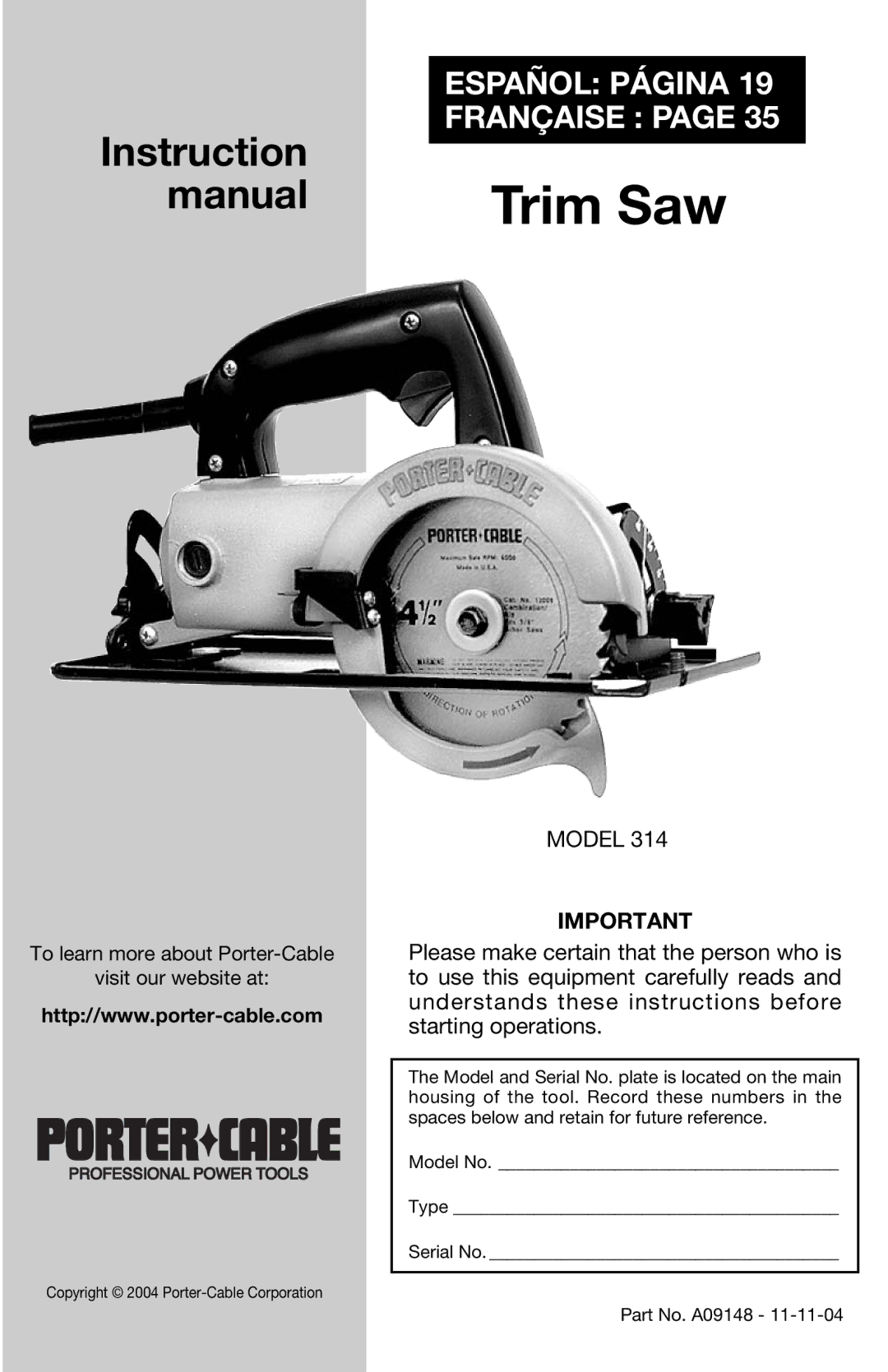 PYLE Audio 314 instruction manual Trim Saw 