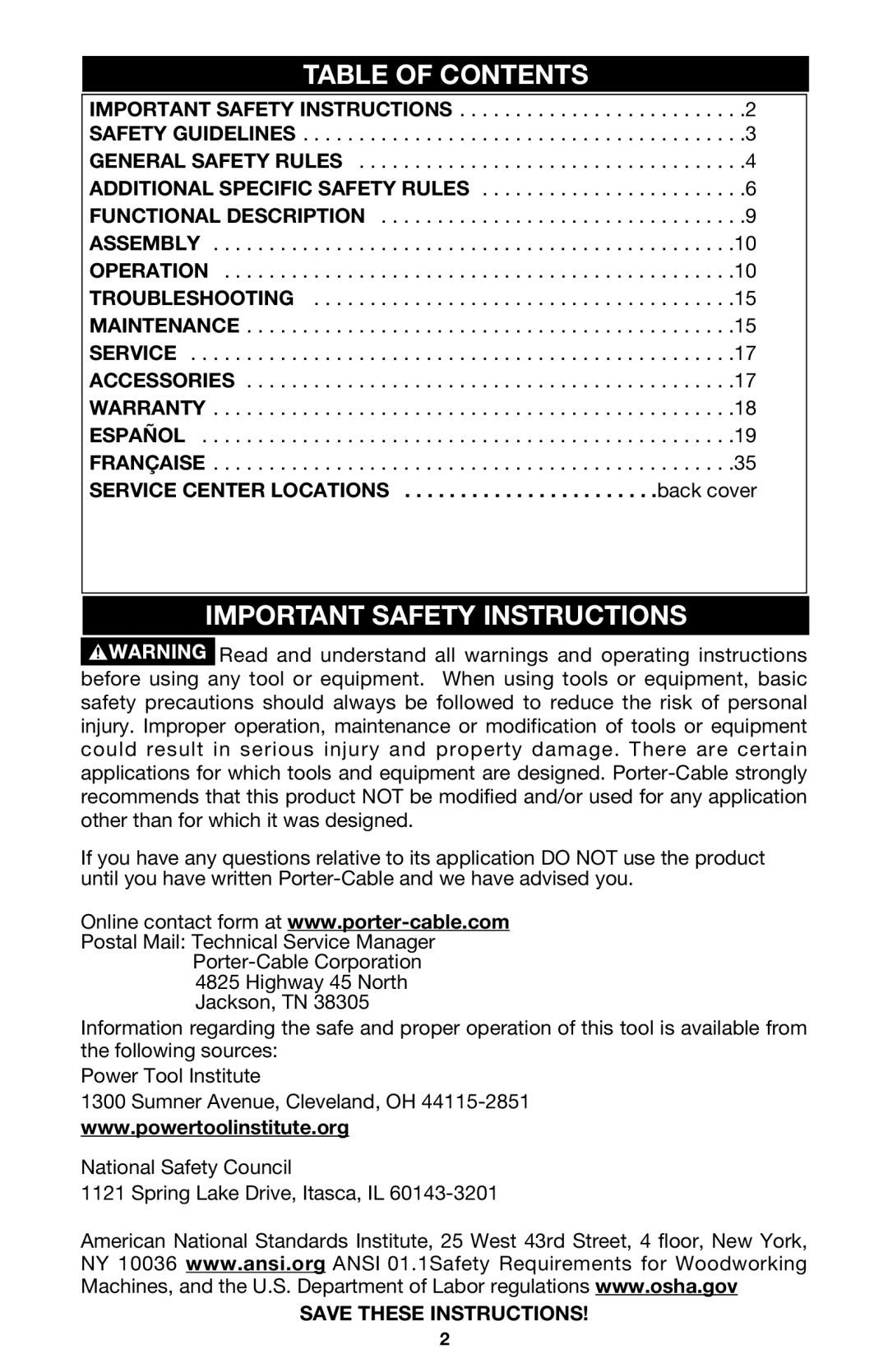 PYLE Audio 314 instruction manual Table Of Contents, Important Safety Instructions 