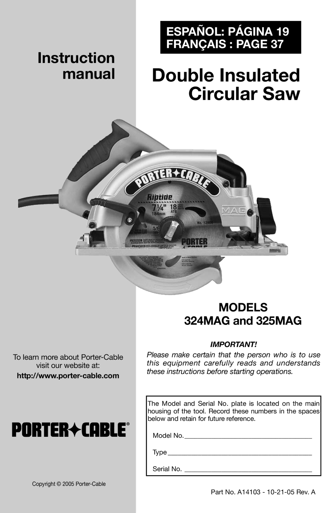 PYLE Audio 324MAG instruction manual Double Insulated Circular Saw 