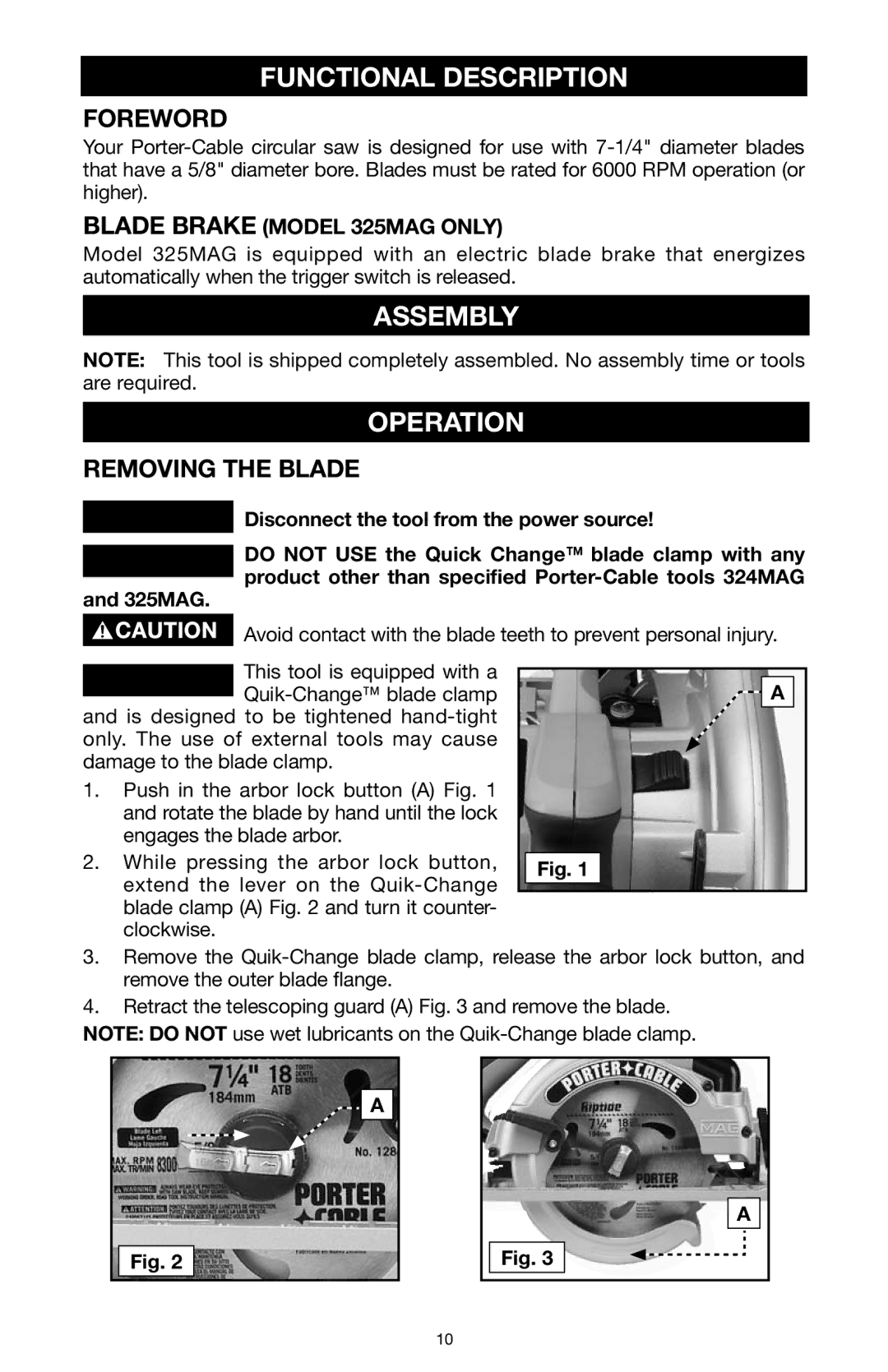 PYLE Audio 324MAG instruction manual Functional Description, Assembly Operation, Foreword, Removing the Blade 