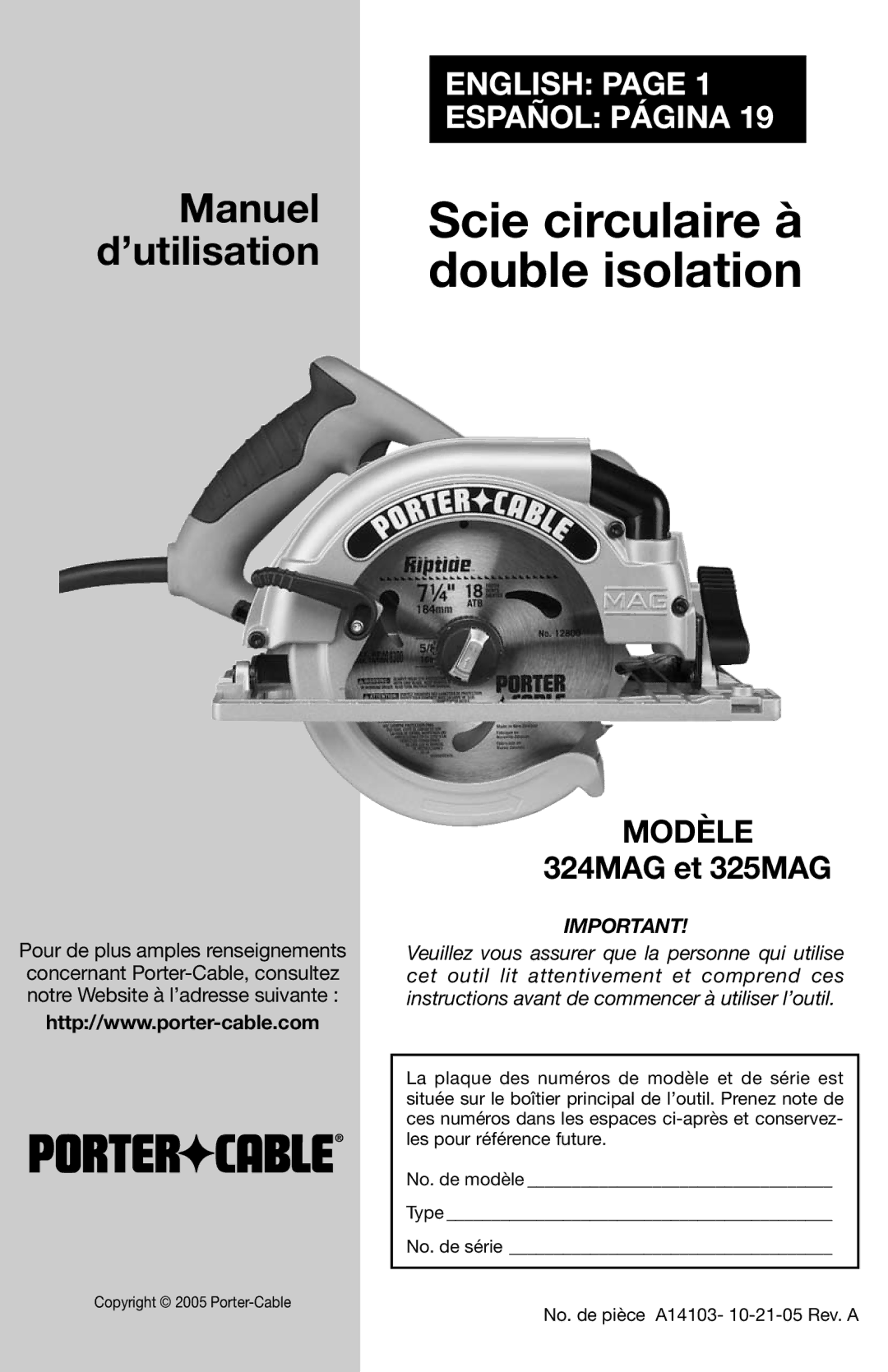 PYLE Audio 324MAG instruction manual Scie circulaire à double isolation 